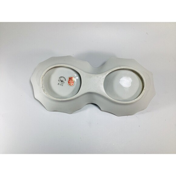 Lefton Porcelain Holly & Berries Divided Candy & Nut Dish Gold Handle #8192 - Picture 3 of 3